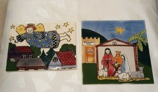 Two Hr Johnson Hand Painted Tiles Made In England