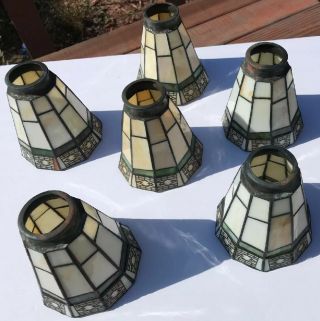 6 Stained Glass Spectrum Light Shades Arts Crafts Mission Style White Tan Green