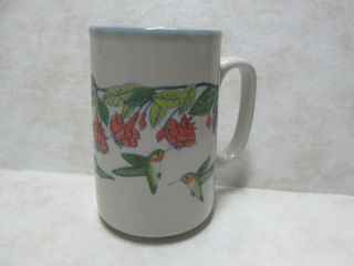 Vintage Otagiri Mug Cup Hummingbirds Flowers Made In Japan Stoneware Blue Peach