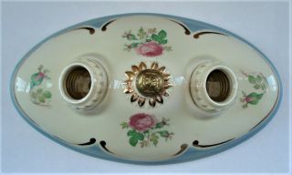 Vintage Art Nouveau Deco Porcelain Porcelier 2 Socket Ceiling Light Roses Gold