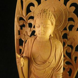 Vintage Japanese Buddhist Statue Amida Nyorai Buddha Figure Wooden Hand Carving