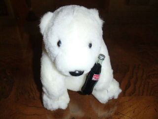 1993 Coca Cola Stuffed Plush Polar Bear With Coca Cola Bottle 8 "