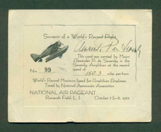 1933 World Record Max Speed Amphibian Airplane Alexander P De Seversky Autograph