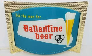 Vintage Ballantine Beer Reverse Painted Curved Glass Mcm Light Up Bar Sign Vg