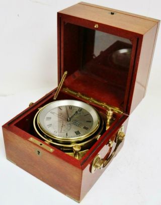 Rare London Antique English 2 Day Marine Chronometer In Mahogany Case 3