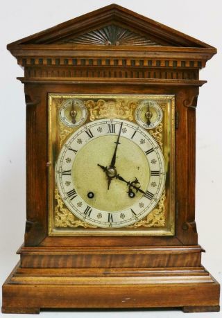 Antique German W & H Carved Oak Architectural 8 Day Gong Striking Bracket Clock
