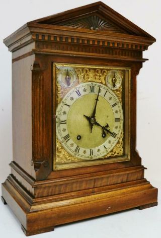 Antique German W & H Carved Oak Architectural 8 Day Gong Striking Bracket Clock 2