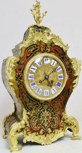 Antique French 8 Day Red Shell & Bronze Ormolu Striking Boulle Mantel Clock