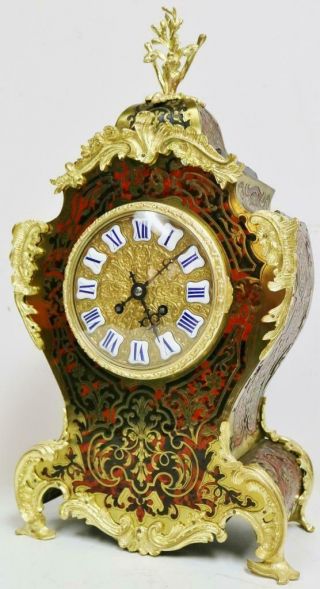 Antique French 8 Day Red Shell & Bronze Ormolu Striking Boulle Mantel Clock 2