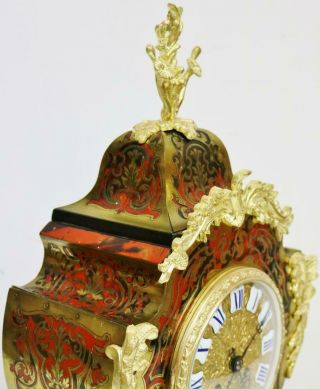 Antique French 8 Day Red Shell & Bronze Ormolu Striking Boulle Mantel Clock 3