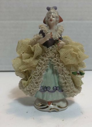 Vintage Dresden Lace Porcelain Lady Figurine
