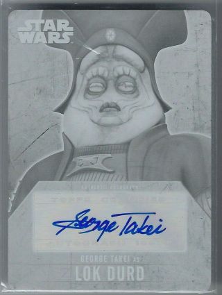 George Takei Lok Durd 2016 Topps Star Wars Printing Plate Auto Autograph 1/1