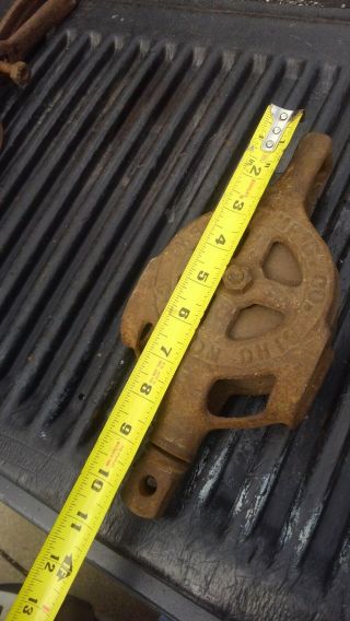 Vintage Antique Industrial Maritime Barn Pulley Cast Iron and rustic wood Pulley 2