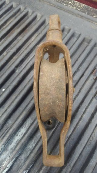 Vintage Antique Industrial Maritime Barn Pulley Cast Iron and rustic wood Pulley 3