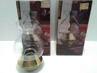 Set Of 2 Vintage 5 1/2 Inches Hurricane Lamps With Solid Brass Base
