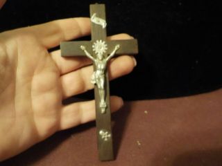 Vintage Wood And Metal Crucifix Jesus On Cross 5 Inch Made In Germany