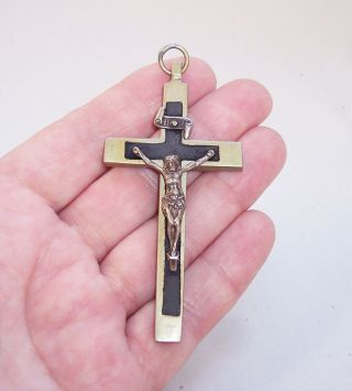 Antique/vintage Brass & Ebony Wood Wooden Christian Crucifix Cross Nuns Chaplain