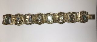 Vintage Mexican Aztec Mask Bracelet In Abalone Shell And Alpaca Silver