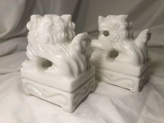 Vintage Hand Carved White Marble - Like Bookends Chinese Gaurdian Fu Foo Dog Lion 3