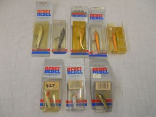 8 Vintage Nos Rebel Fishing Lures Floating Minnows 2 Sizes Multi Colors