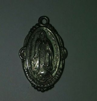 Vintage Virgin Mary Religious Medal Oval Pendant Sterling Silver 925 (12.  2g)