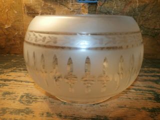Vintage Antique Etched & Frosted Glass Gas Light Lamp Shade Globe