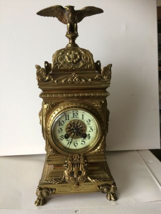 Antique French Late 19th Century Renaissance Revival Brass Mantel Clock