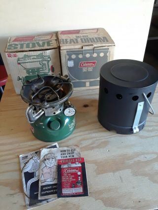 Vintage Coleman 502 - 700 Camping Stove With Matching Heat Drum