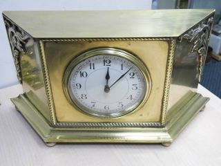 Antique Decorative Brass Cased Clock With French 8 Day Movement Running.