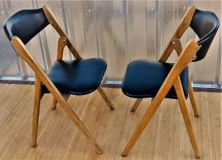 Coronet Wonderfold Vintage Mid Century Pair Folding Wooden Chairs Norquist Mcm