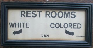 Black Americana Framed Rest Rooms Sign Vintage B&j Sign 1928 L&n Railroad