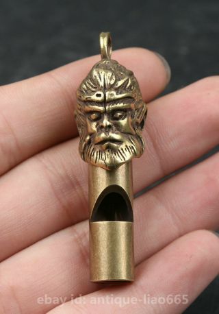 2 " Curio Chinese Bronze Handsome Monkey King Sun Wukong Head Whistle Pendant孙悟空口哨