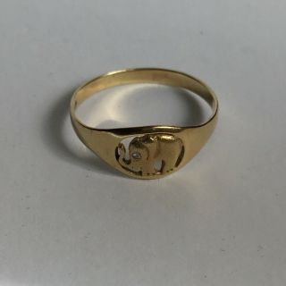 Vintage Elephant Ring 18k Gold W/diamond,  Size 7 Ring,  Signed