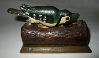 Vintage Hand Carved Wood Blue Jay Bird Toothpick Dispenser Hand Painted Folk Art