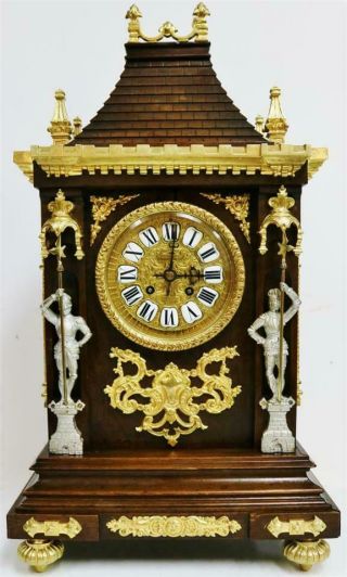 Sublime Antique French Mahogany & Bronze Ormolu Gothic Cathedral Mantel Clock
