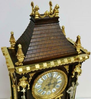 Sublime Antique French Mahogany & Bronze Ormolu Gothic Cathedral Mantel Clock 3