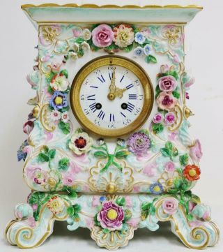 Rare Large Antique Hand Painted Meissen Porcelain 8 Day Mantle Clock