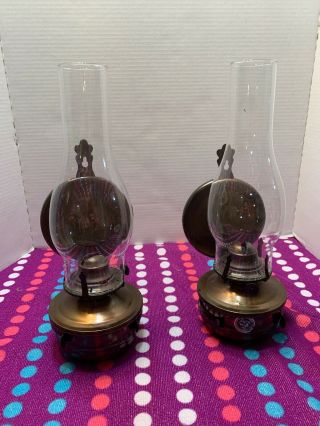 Vintage Lamplight Farms - Metal & Glass Hurricane Oil Lamp W/ Wall Mount Reflector