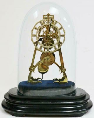 Antique English 8 Day A Frame Fusee Skeleton Table Clock Under Glass Dome