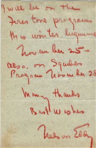 1935 Nelson Eddy Handwritten Letter