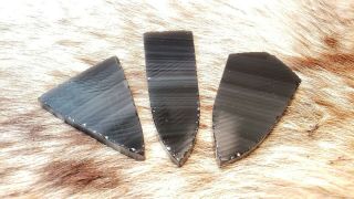 3 Davis Crk Rainbow Obsidian Flint Knapping Primitive Hunting Arrowhead Preform