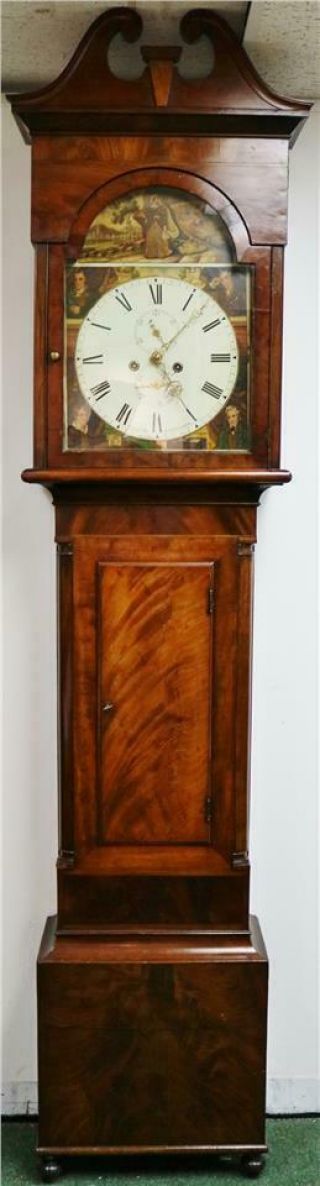Sublime Antique 19thc 8 Day Flame Mahogany Scottish Grandfather Longcase Clock