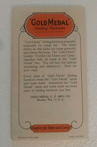 1927 GOLD Medal C.  F.  Mfc Co.  Folding Furniture Brochure Racine Wis.  USA Pristine 2