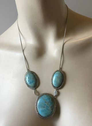 Vintage 3 Oval Larimar Sterling Silver 925 Italy Chain Necklace 20  Long