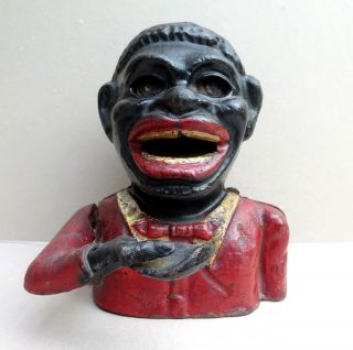 Vintage Antique Negro Black Man Cast Iron Mechanical Money Box