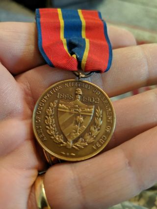 Spanish - American War Us Army Occupation Of Cuba Medal 6371 Split Wrap - Broach