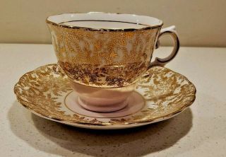 Vintage Colclough Fine Bone China Tea Cup & Saucer Made In England,  Gold&pink