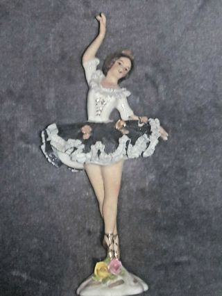 Vintage German Dresden Lace Porcelain Ballerina Figurine N Crown Stamp