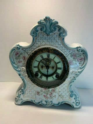 Vintage Antique Ansonia 1882 Open - Escapement White Porcelain Clock W Pendulum