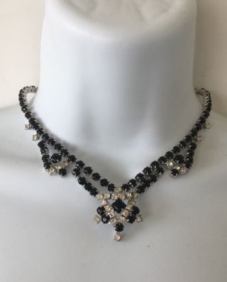 Vintage 1950’s Weiss Silver Tone Clear/black Rhinestones Choker Star Necklace